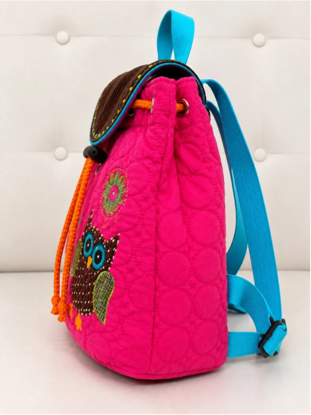Stephen Joseph Owl Backpack Pink Quilted Drawstring Kids Preschool Daycare Bag